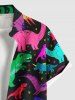 Plus Size Colorful Dinosaur Print Hawaii Button Pocket Shirt For Men -  