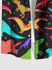 Plus Size Colorful Dinosaur Print Hawaii Button Pocket Shirt For Men -  