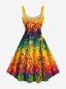 Plus Size Colorful Ombre Flowing Liquid Print Hawaii A Line Tank Dress -  