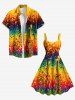 Plus Size Colorful Ombre Flowing Liquid Print Hawaii A Line Tank Dress -  