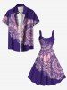 Plus Size Ethnic Floral Graphic Print Hawaii A Line Tank Dress -  