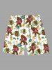 Plus Size Coconut Tree Tropical Leaves Floral Pineapple Gorillas Turtle Mask Print Hawaii Drawstring Beach Shorts For Men -  