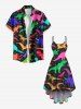 Robe Asymétrique Dinosaure Coloré Imprimé Haute Basse de Grande Taille - Noir L