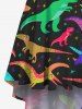 Robe Asymétrique Dinosaure Coloré Imprimé Haute Basse de Grande Taille - Noir L