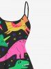 Robe Asymétrique Dinosaure Coloré Imprimé Haute Basse de Grande Taille - Noir L