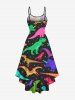 Robe Asymétrique Dinosaure Coloré Imprimé Haute Basse de Grande Taille - Noir L