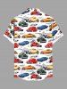 Plus Size Colorful Car Coconut Tree Print Hawaii Button Pocket Shirt For Men -  