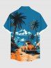 Plus Size Coconut Tree Cloud Sky Beach Car Print Hawaii Button Pocket Shirt For Men -  