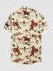 Plus Size Horse Rider Print Hawaii Western Cowboy Style Button Pocket Shirt For Men -  