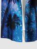 Plus Size Coconut Tree Glitter Ombre Galaxy Print Hawaii Button Pocket Shirt For Men -  