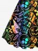 Robe Pin-Up à Imprimé Crâne Etoile et Guitare Coloré Grande-Taille - Multi-A 3X