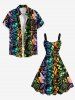 Robe Pin-Up à Imprimé Crâne Etoile et Guitare Coloré Grande-Taille - Multi-A 3X