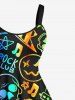 Robe Pin-Up à Imprimé Crâne Etoile et Guitare Coloré Grande-Taille - Multi-A 3X
