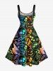 Robe Pin-Up à Imprimé Crâne Etoile et Guitare Coloré Grande-Taille - Multi-A 3X