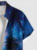 Plus Size Coconut Tree Glitter Ombre Galaxy Print Hawaii Button Pocket Shirt For Men -  