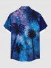 Plus Size Coconut Tree Glitter Ombre Galaxy Print Hawaii Button Pocket Shirt For Men -  