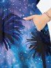 Plus Size Coconut Tree Glitter Ombre Galaxy Print Hawaii Split Pocket A Line Midi Dress -  