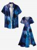 Plus Size Coconut Tree Glitter Ombre Galaxy Print Hawaii Split Pocket A Line Midi Dress -  