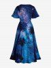 Plus Size Coconut Tree Glitter Ombre Galaxy Print Hawaii Split Pocket A Line Midi Dress -  