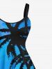 Plus Size Coconut Tree Spotted Print Hawaii A Line Tank Dress -  