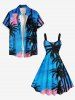 Robe Ligne A Palmier et Noix de Coco Imprimé de Grande Taille - Bleu 5X