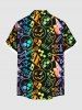 Plus Size Colorful Ombre Skull Guitar Star Letters Music Symbol Print Hawaii Rock and Roll Shirt For Men -  