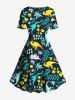 Plus Size Dinosaur Flower Leaf Branch Print Hawaii Vintage A Line Dress -  
