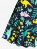 Robe Vintage Ligne A Dinosaure Fleurie Feuille et Branche Imprimés de Grande Taille - Bleu profond 1X