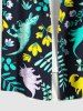 Plus Size Dinosaur Flower Leaf Branch Print Hawaii Button Pocket Shirt For Men -  