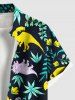 Chemise hawaïenne grande taille à imprimé dinosaure, fleur, feuille, branche, boutonnée et poche pour homme - Bleu profond 3XL