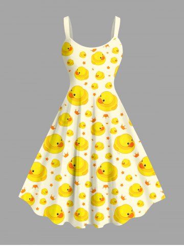 Plus Size Ducks Crown Star Print Hawaii Tank Dress - YELLOW - XS