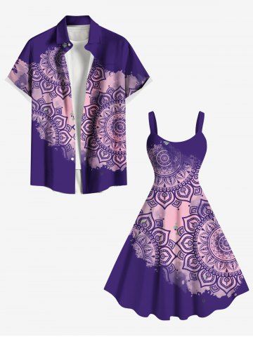 Ethnic Floral Graphic Print Plus Size Matching Outfit For Couples