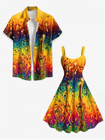Colorful Ombre Flowing Liquid Print Plus Size Matching Hawaii Beach Outfit For Couples - ORANGE