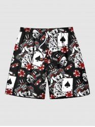 Plus Size Skulls Poker Print Hawaii Beach Shorts For Men -  