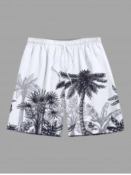 Short de Plage Hawaïen Feuille Arbre Noix de Coco Imprimé de Grande Taille pour Homme - Blanc 7XL