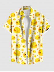 Plus Size Ducks Crown Star Print Buttons Pocket Hawaii Shirt For Men - Jaune 2XL