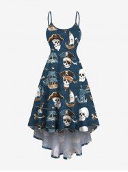 Plus Size Cruise Pirate Skulls Sailboat Print High Low Hawaii Cami Dress -  