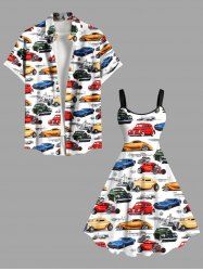 Colorful Car Coconut Tree Print Plus Size Matching Hawaii Beach Outfit For Couples -  
