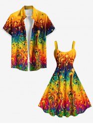 Colorful Ombre Flowing Liquid Print Plus Size Matching Hawaii Beach Outfit For Couples -  