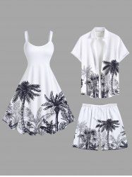 Tropical Leaf Coconut Tree Print Plus Size Matching Hawaii Beach Outfit For Couples -  