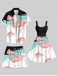 Flamingo Lake Print Plus Size Matching Hawaii Beach Outfit For Couples -  