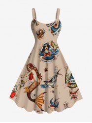 Plus Size Shark Anchor Mermaid Stars Print Hawaii Cruise A Line Tank Dress -  