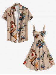 Shark Anchor Mermaid Stars Print Plus Size Matching Hawaii Cruise Beach Outfit For Couples -  