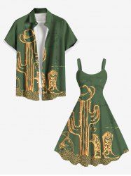 Cactus Hat Boots Bags Print Plus Size Matching Hawaii Beach Outfit For Couples -  