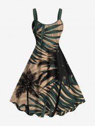 Robe Débardeur Hawaïen Feuille Arbre Noix de Coco Imprimé de Grande Taille - café lumière M