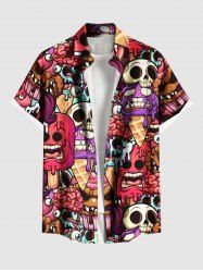 Chemise Grande Taille Imprimé Cerveau dans le Glace avec Poche et Inscription Brain L'Eau pour Homme - Rouge 3XL