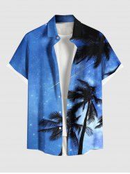 Plus Size Coconut Tree Meteor Galaxy Print Hawaii Button Pocket Shirt For Men -  