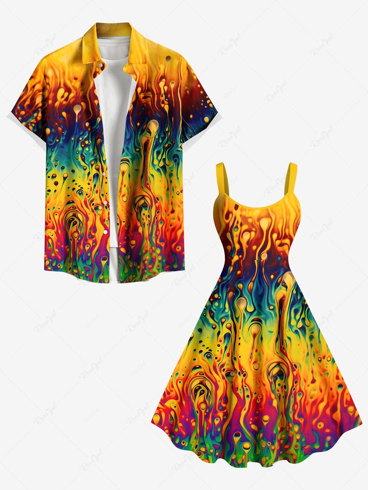 Shops Colorful Ombre Flowing Liquid Print Plus Size Matching Hawaii Beach Outfit For Couples  