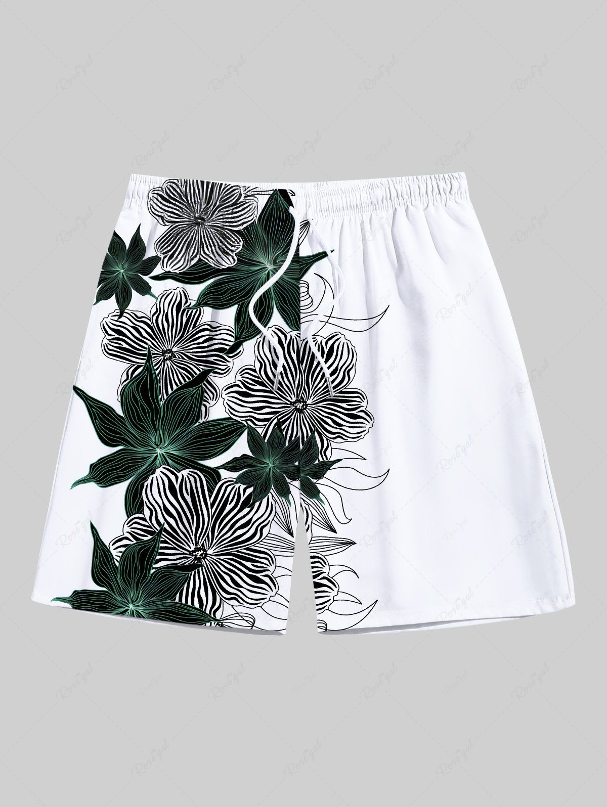 Best Plus Size Floral Leaves Print Hawaii Drawstring Beach Shorts For Men  