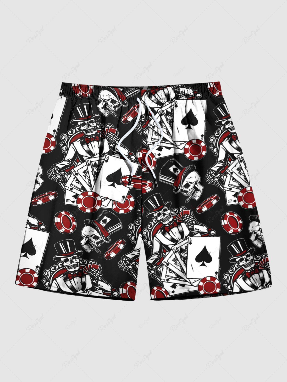 Store Plus Size Skulls Poker Print Hawaii Beach Shorts For Men  
